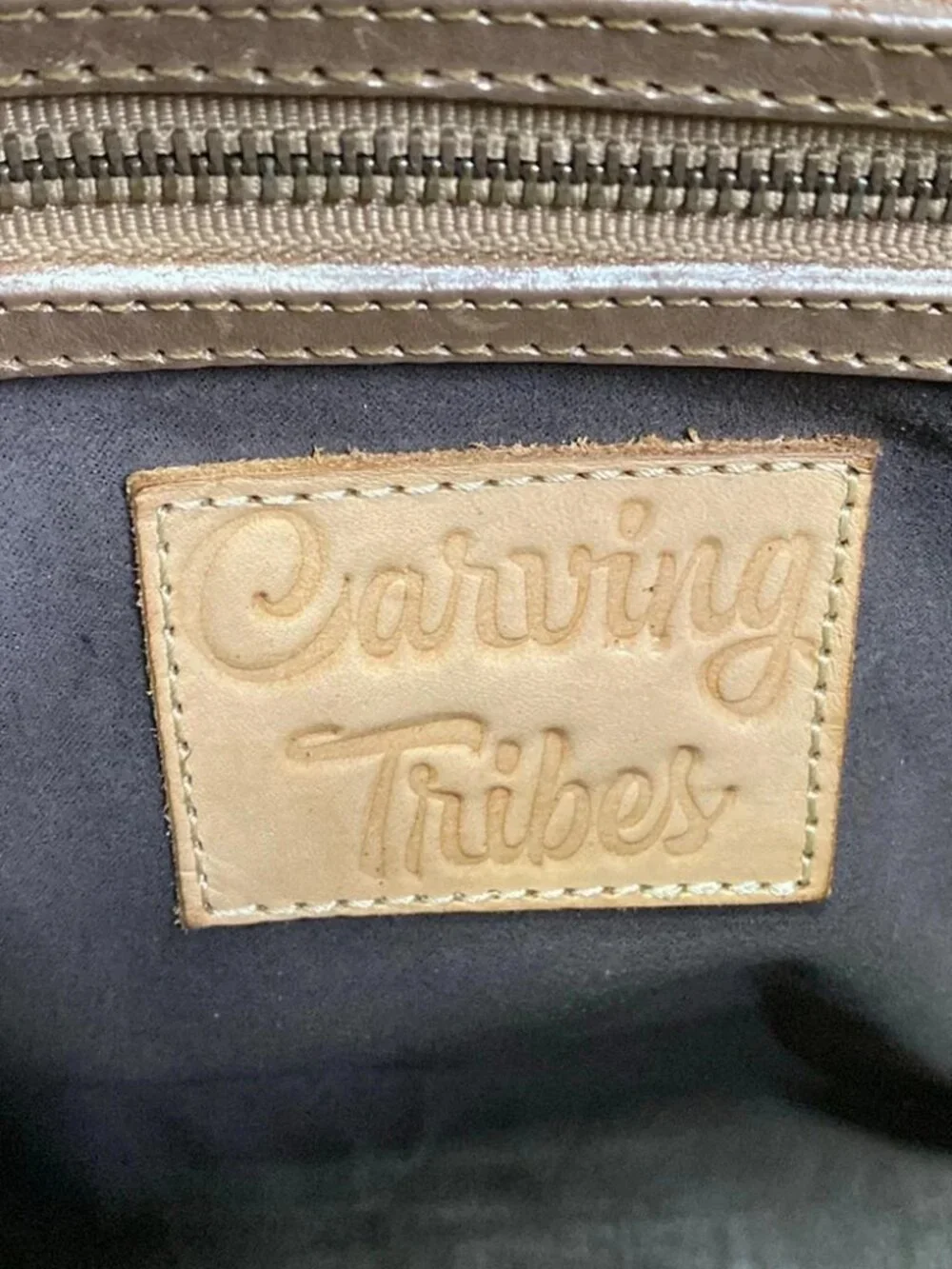 Carving Tribes Gold Brown Leather Suede Tote Bag